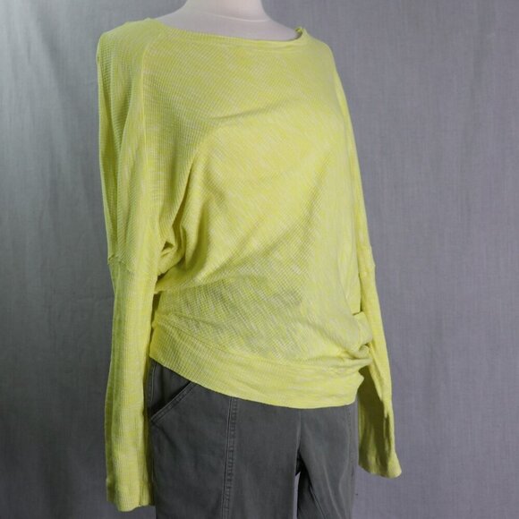 Anthropologie Waffle Knit Long Sleeve Top Drop Shoulder Asymmetrical Hem Tee M - Picture 6 of 12